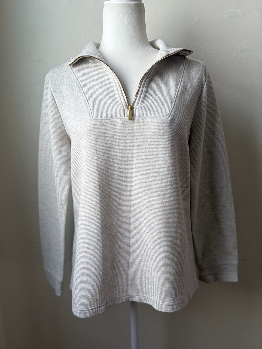 Croft & Barrow Ribbed Quarter Zip Pullover Gray Cotton Casual S